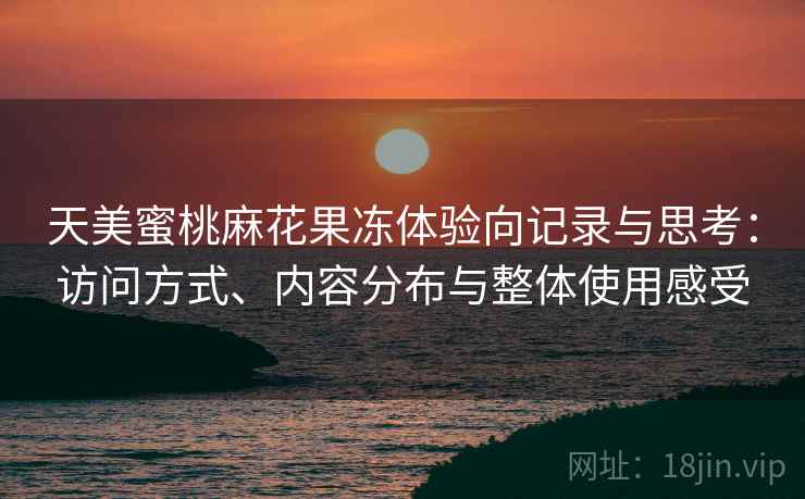天美蜜桃麻花果冻体验向记录与思考：访问方式、内容分布与整体使用感受